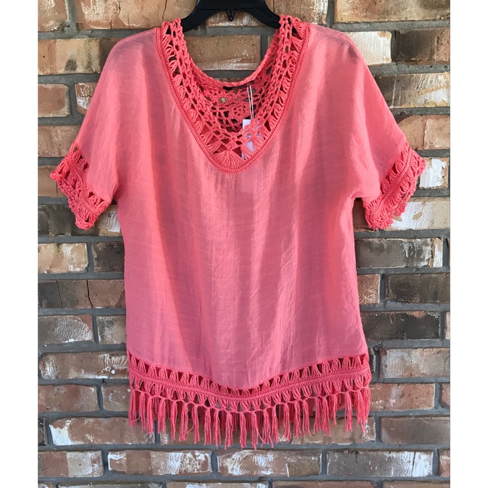 GeeGee Fringed Coral Top